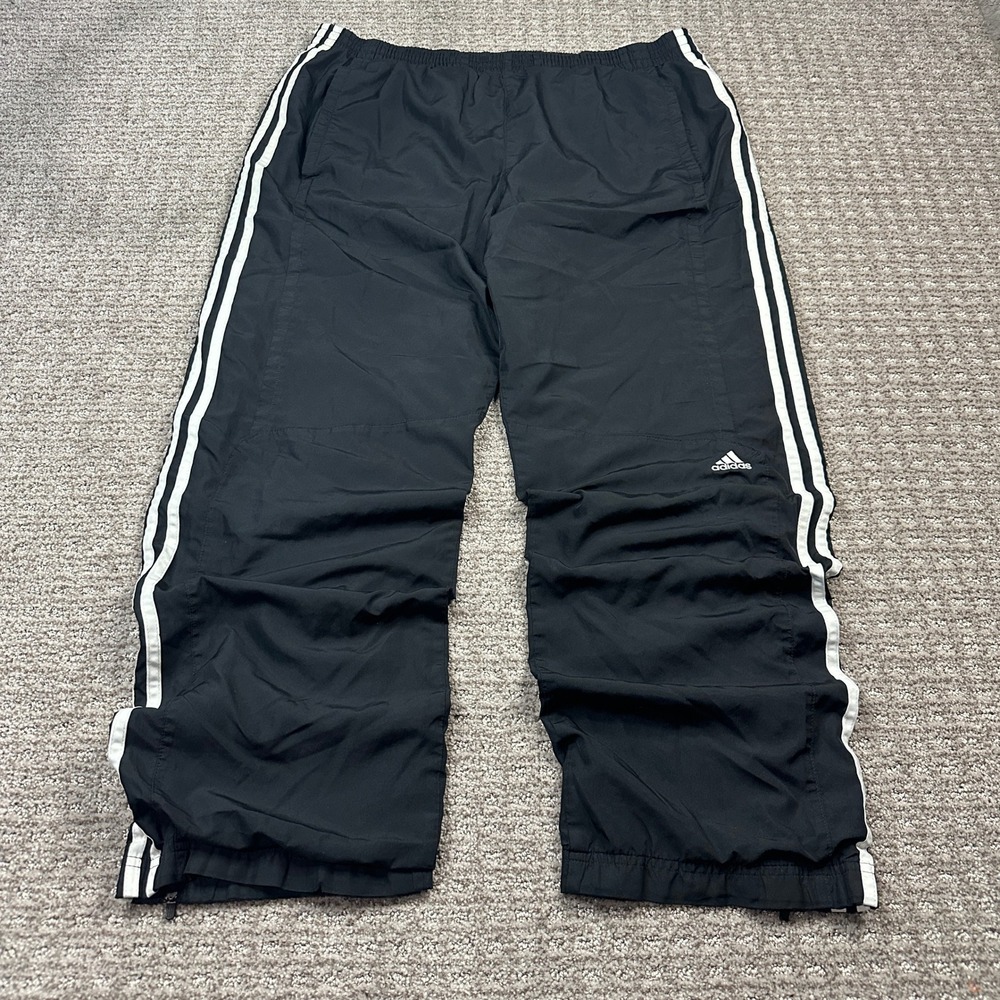 Y2K Baggy Adidas Mens Black White 3-Stripe Track Pants Zipper Cuffs Size M